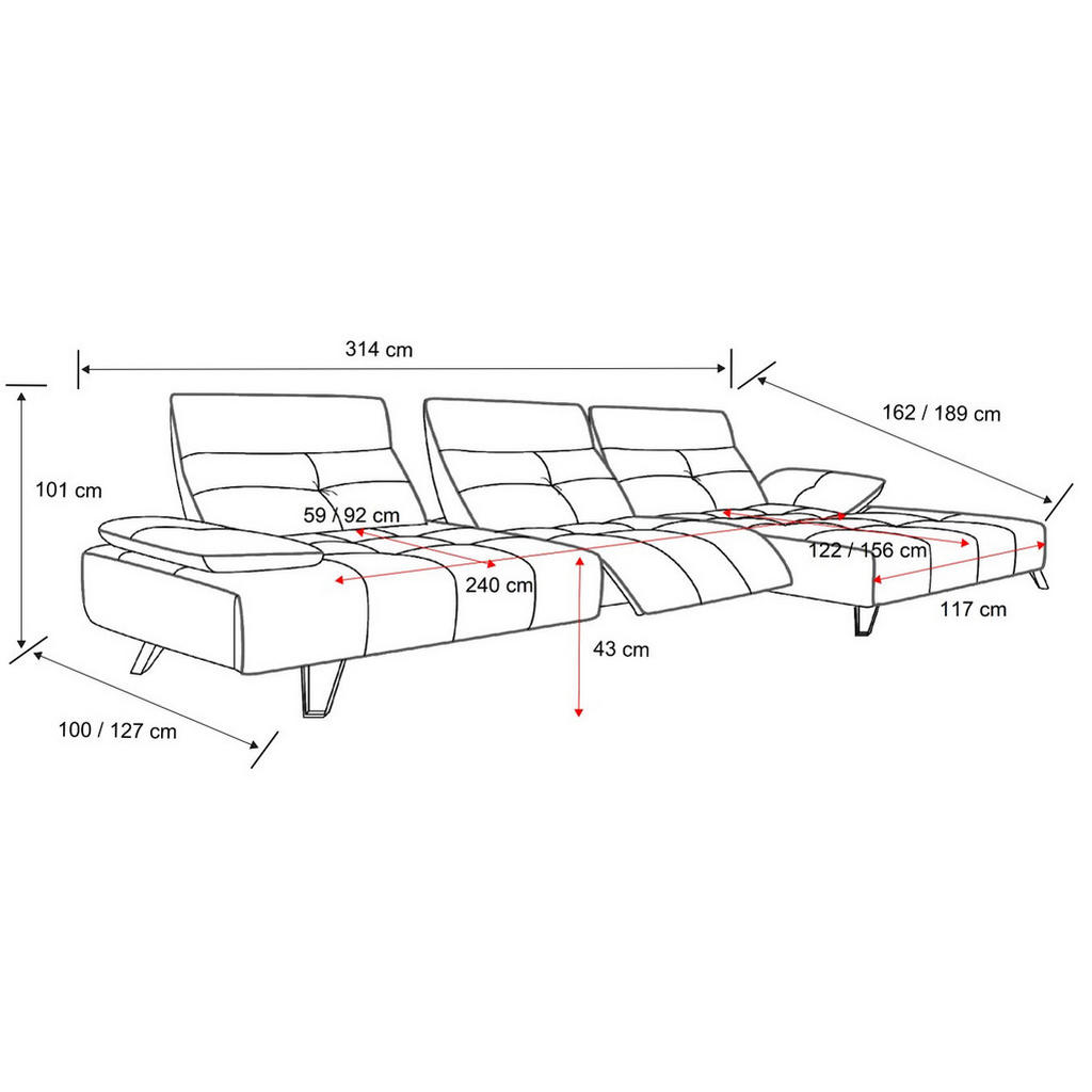 Thumbnail - Livetastic Ecksofa, Hellgrau, Textil, 3-Sitzer, Füllung: Polyetherschaumkern, L-Form, Ottomane rechts, 314x162 cm, Bsci,...