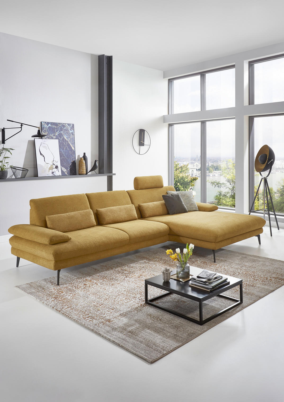ECKSOFA in Chenille Currygelb  - Currygelb/Schwarz, Design, Textil/Metall (310/180cm) - Dieter Knoll