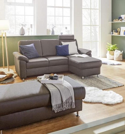 ECKSOFA Dunkelbraun Flachgewebe - Chromfarben/Dunkelbraun, KONVENTIONELL, Textil/Metall (250/163cm) - Beldomo System
