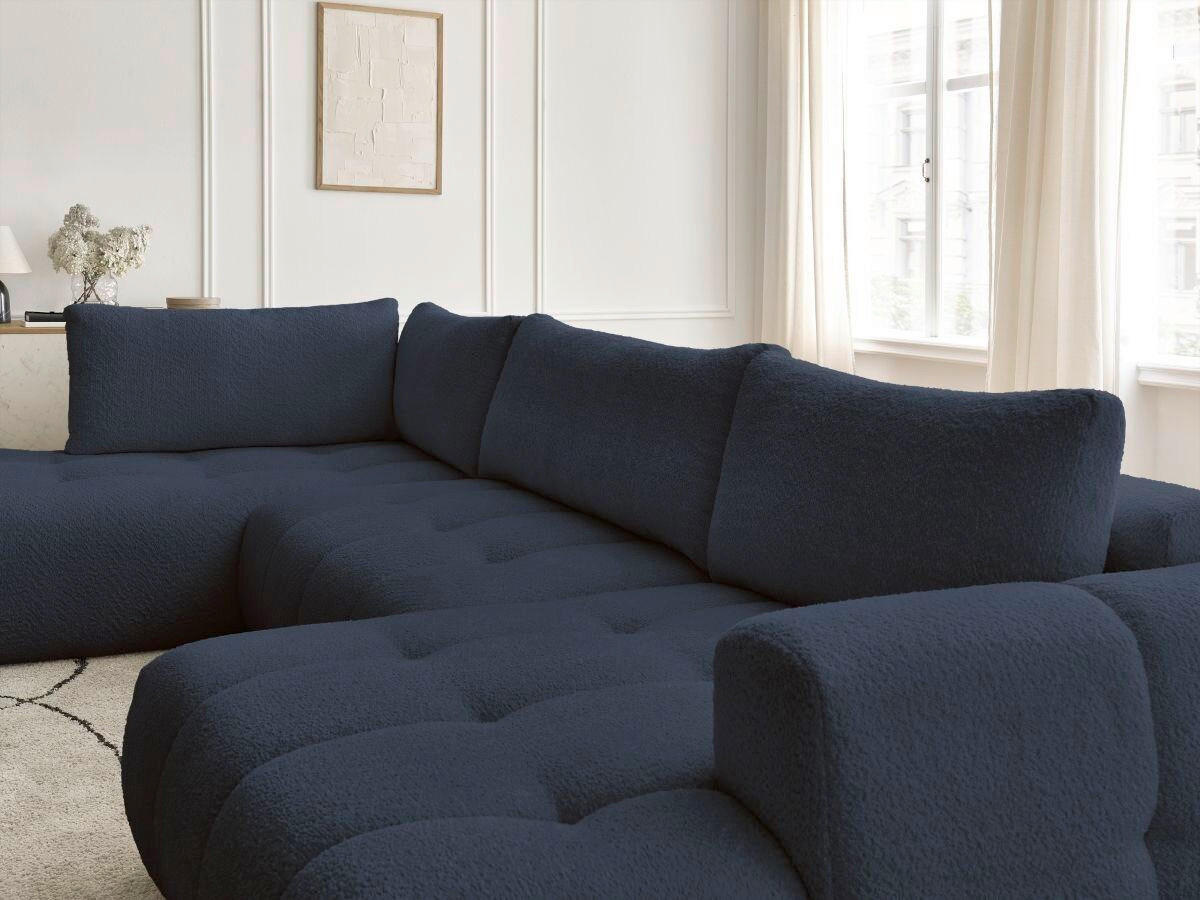 WOHNLANDSCHAFT  FUJI  Dunkelblau Bouclé  - Schwarz/Dunkelblau, MODERN, Kunststoff/Textil (204/377/160cm)