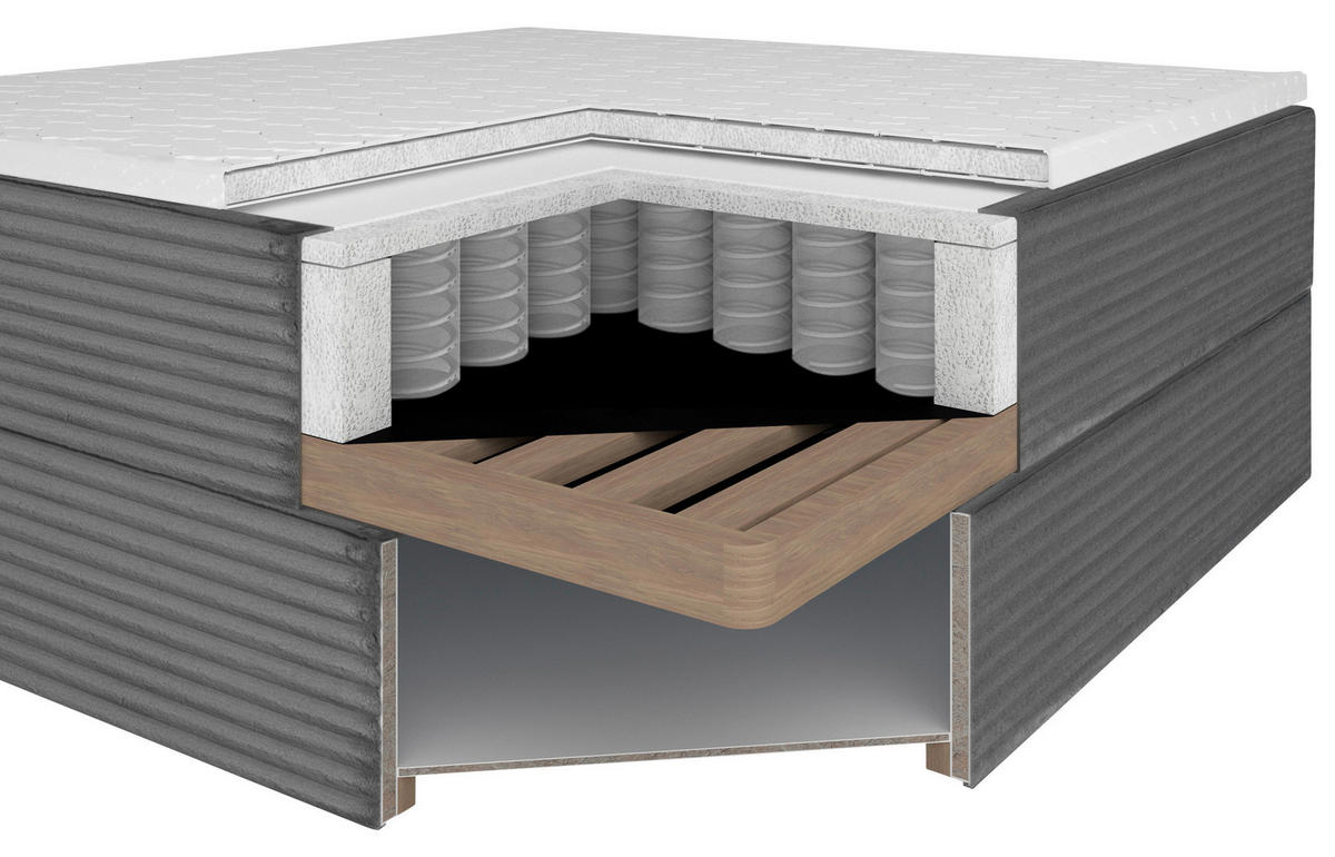 BOXBETT 120/200 cm,  in Grau, Matratze, Bettkasten, Topper, H3 = fest  - Schwarz/Grau, Trend, Kunststoff/Textil (120/200cm) - Boxxx
