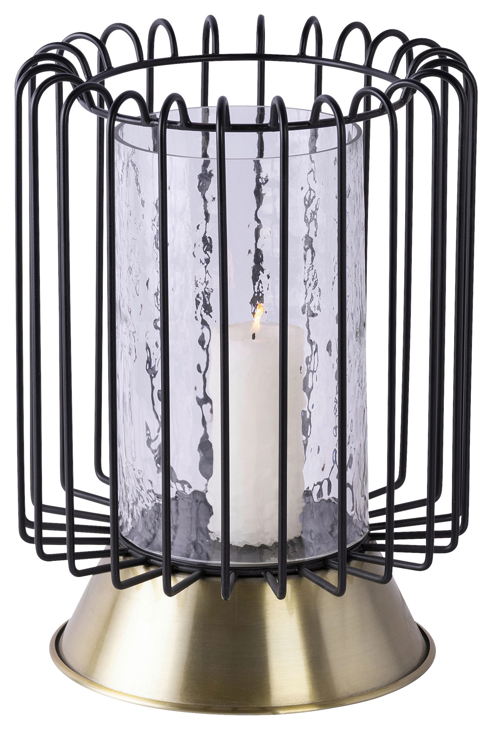 LJUSSTAKE  - svart/guldfärgad, Trend, metall/glas (22.5/22.5/31cm) - Kayoom