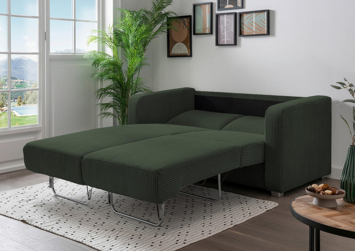 SCHLAFSOFA in Textil Dunkelgrün  - Chromfarben/Dunkelgrün, Basics, Kunststoff/Textil (159/88/87cm) - Livetastic