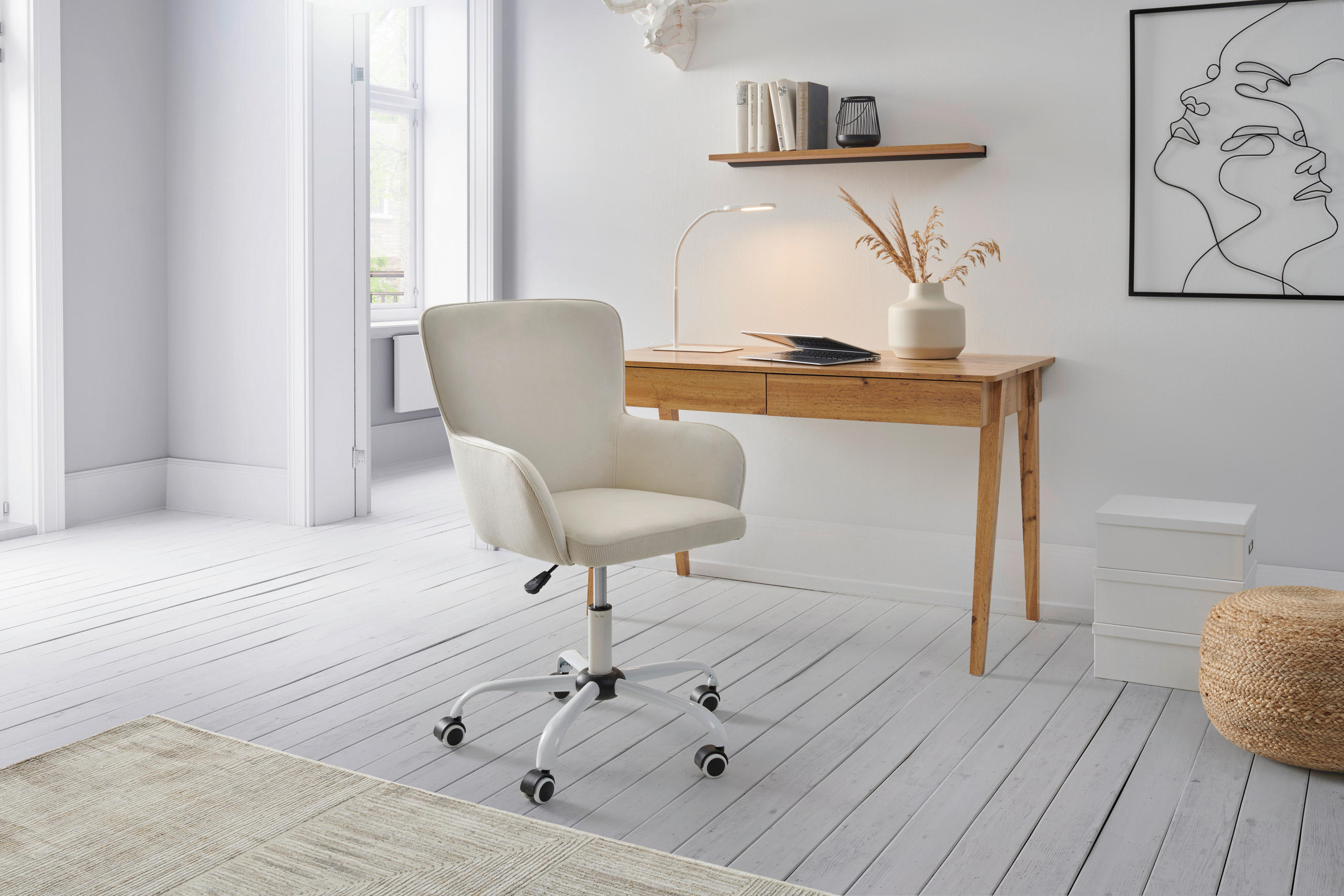 DREHSTUHL in Cord, Samt Beige - Beige/Weiß, MODERN, Kunststoff/Textil (61/92/62cm) - Livetastic