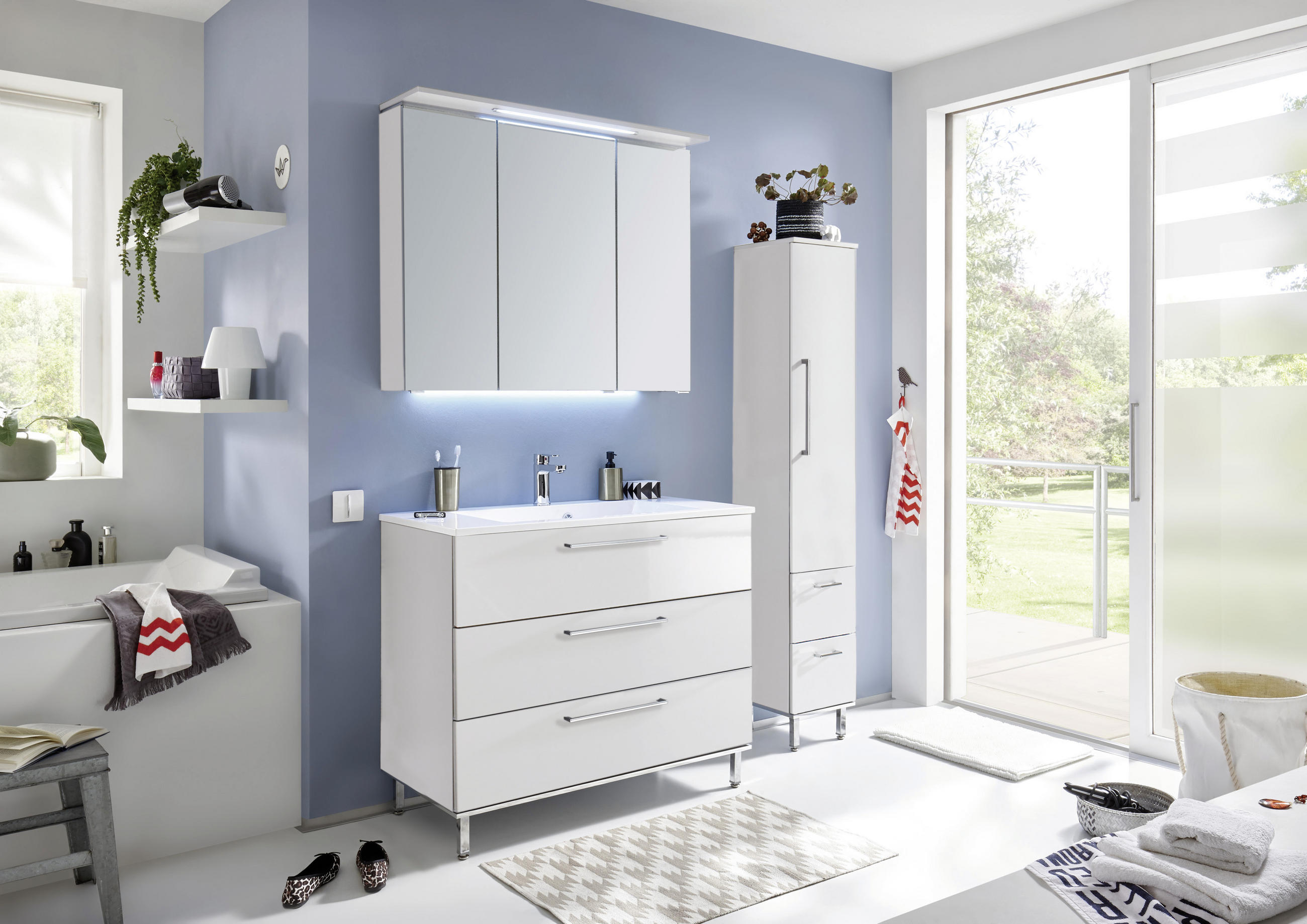 BADEZIMMER  in 100 cm  - Weiß, Design, Glas/Holzwerkstoff (100cm) - Novel