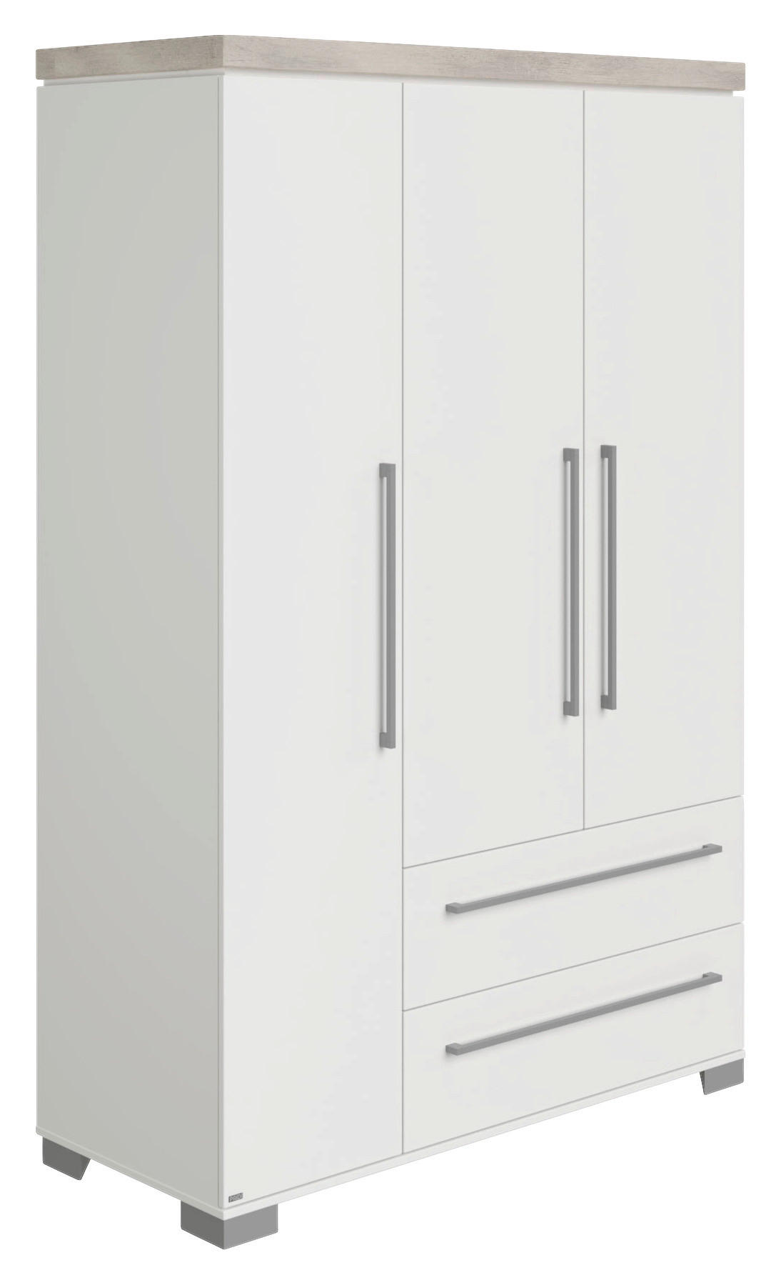 KLEIDERSCHRANK 3-türig Weiß, Eichefarben  - Eichefarben/Silberfarben, Basics, Holzwerkstoff/Metall (135,3/205,9/55,6cm) - Paidi