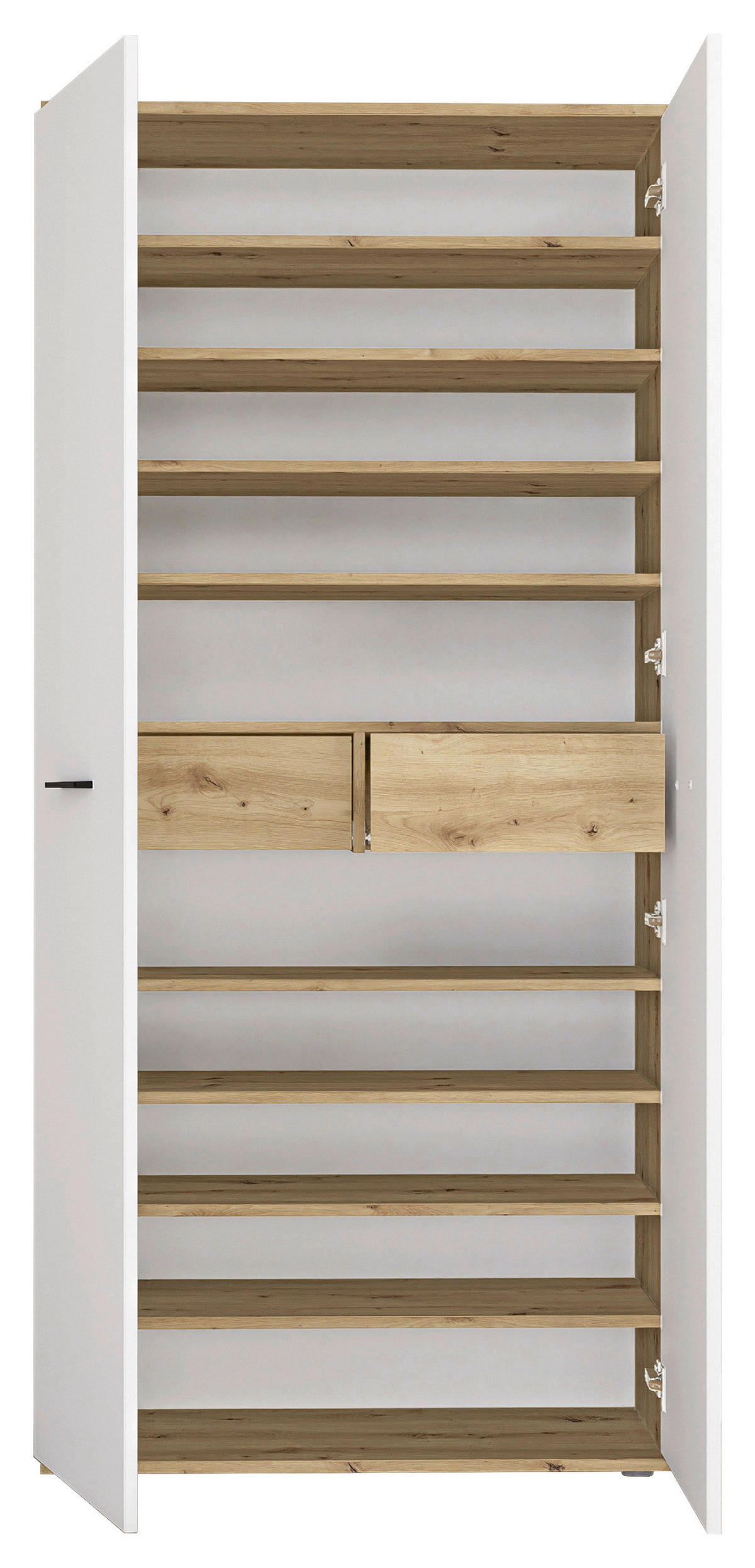 SCHUHSCHRANK Weiß, Eiche Artisan  - Silberfarben/Schwarz, Basics, Holzwerkstoff/Kunststoff (90/195/35cm) - Xora