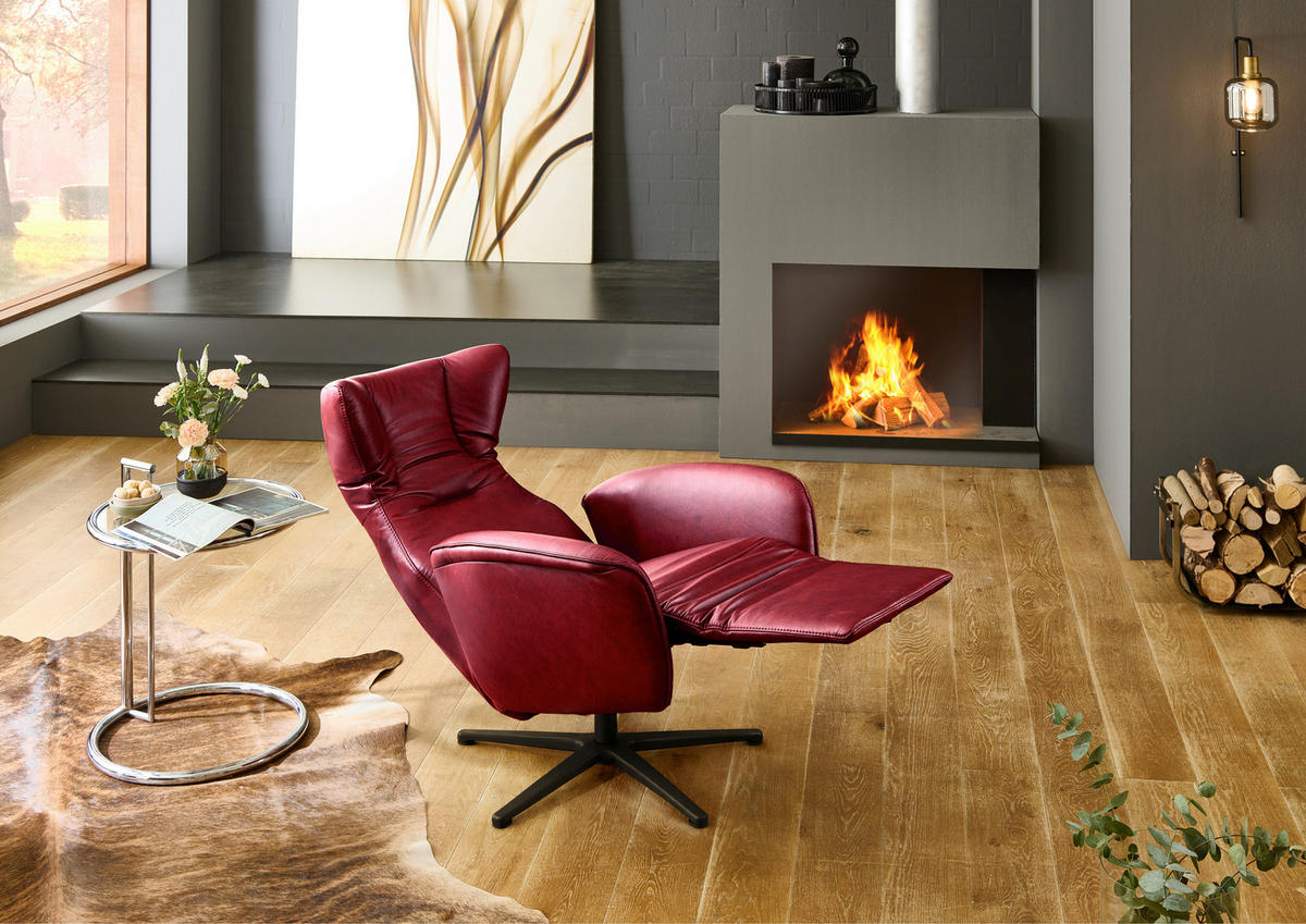 RELAXSESSEL Leder Rot  - Rot/Schwarz, Design, Leder/Metall (75/106/86cm) - Valdera
