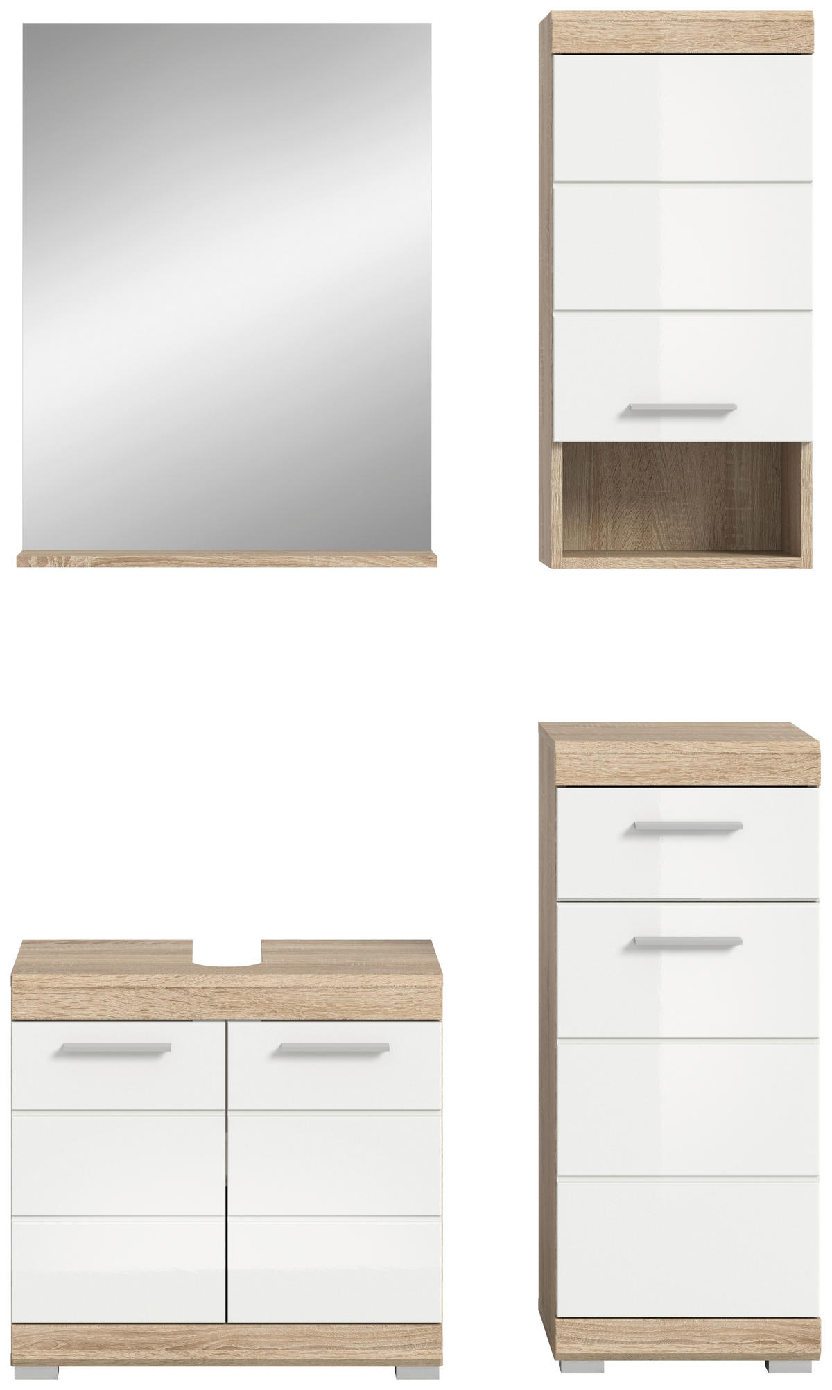 BADEZIMMER 4-teilig  in 97 cm  - Weiß Hochglanz/Silberfarben, MODERN, Glas/Holzwerkstoff (97cm) - MID.YOU