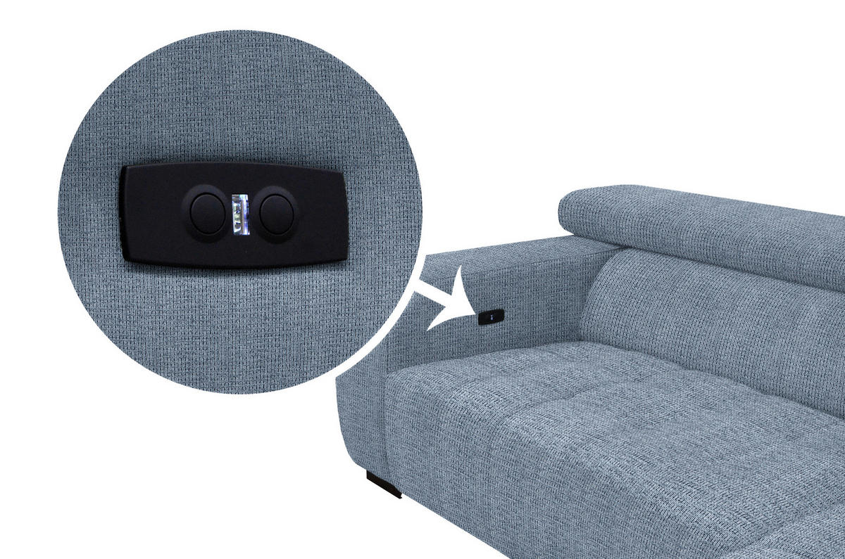 ECKSOFA in Webstoff Blau  279/182 cm  - Blau/Schwarz, KONVENTIONELL, Textil/Metall (279/182cm) - Hom`in