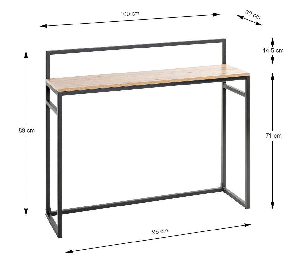 KONSOLENTISCH in Metall, Holzwerkstoff 100/30/89 cm    - Eichefarben/Schwarz, Design, Holzwerkstoff/Metall (100/30/89cm)
