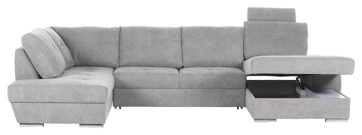 WOHNLANDSCHAFT in Flachgewebe Hellgrau  - Chromfarben/Hellgrau, Konventionell, Kunststoff/Textil (217/338/180cm) - Hom`in