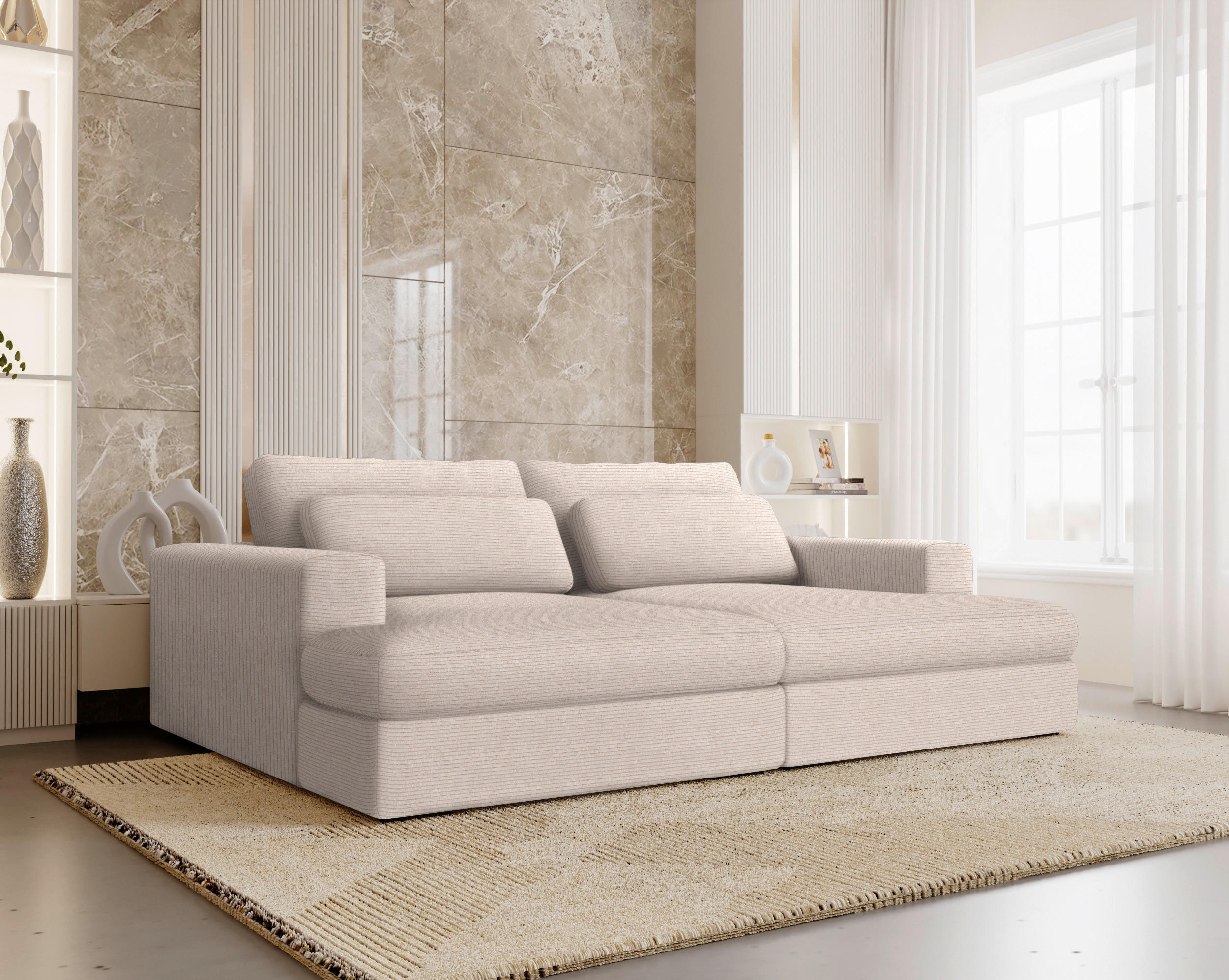 BIGSOFA in Cord Beige  - Beige/Schwarz, Design, Textil (223/80/158cm) - Lomoco