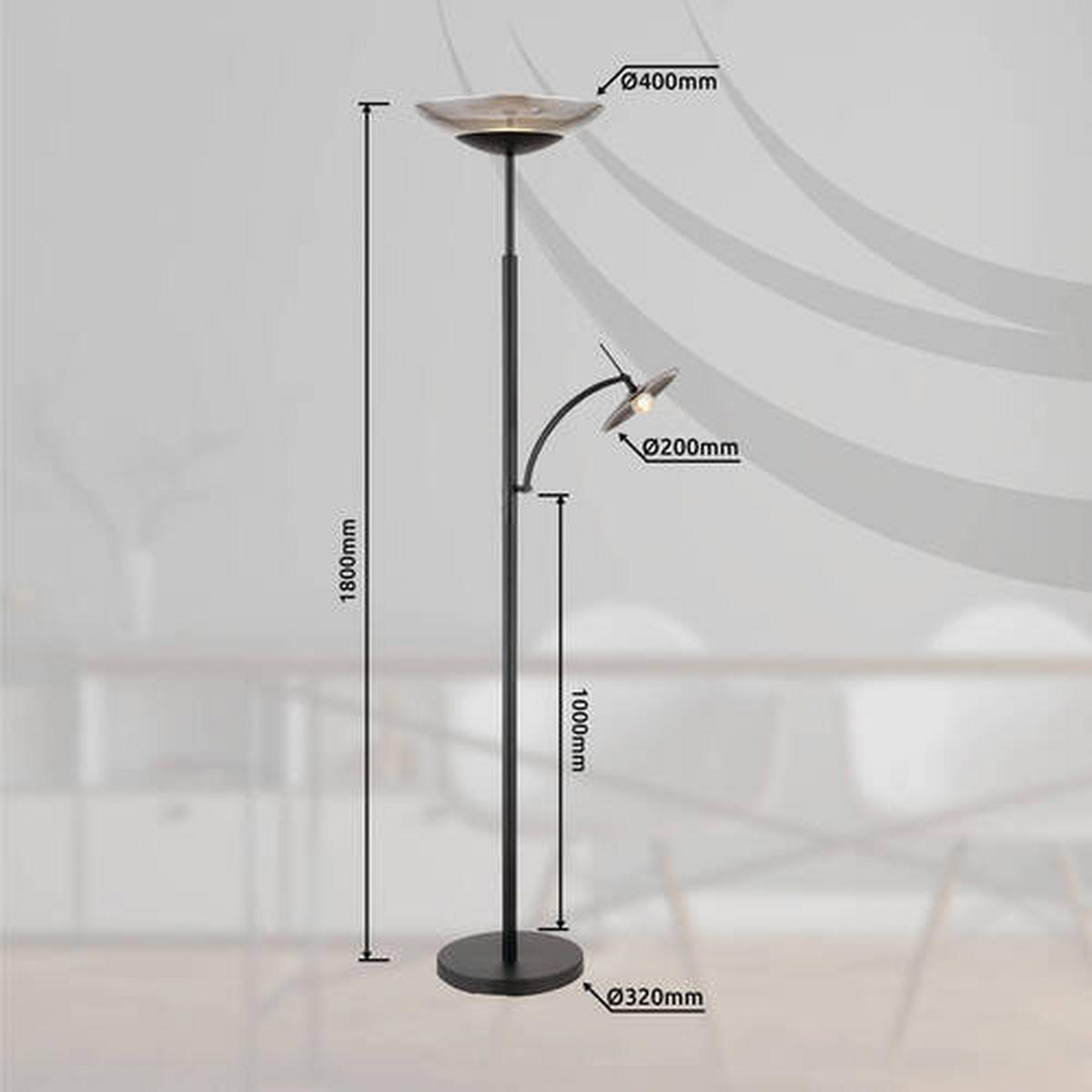LED-GOLVLAMPA 40/180 cm    - svart, Klassisk, metall/glas (40/180cm) - Globo