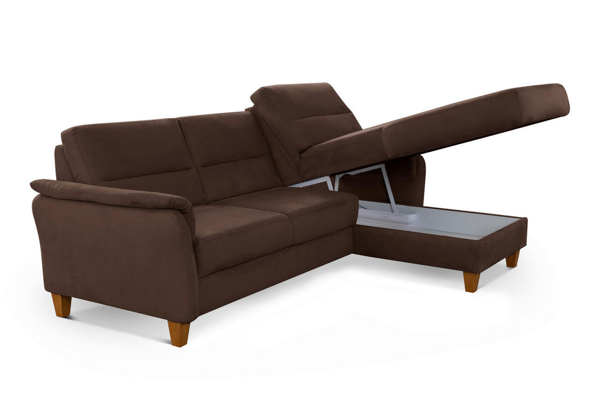 ECKSOFA in Mikrofaser Dunkelbraun  - Eichefarben/Dunkelbraun, Konventionell, Holz/Textil (244/163cm) - Sit & More