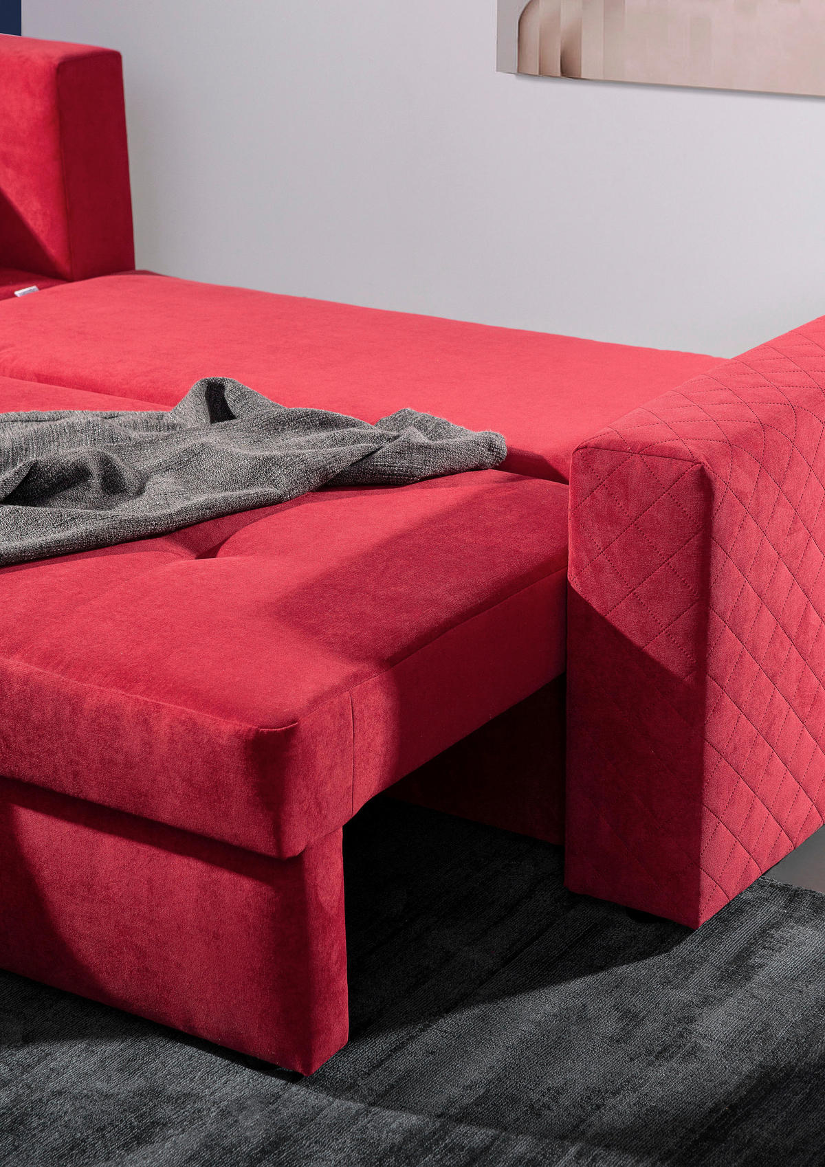 ECKSOFA Rot Flachgewebe  - Rot/Schwarz, KONVENTIONELL, Kunststoff/Textil (176/243cm) - MID.YOU