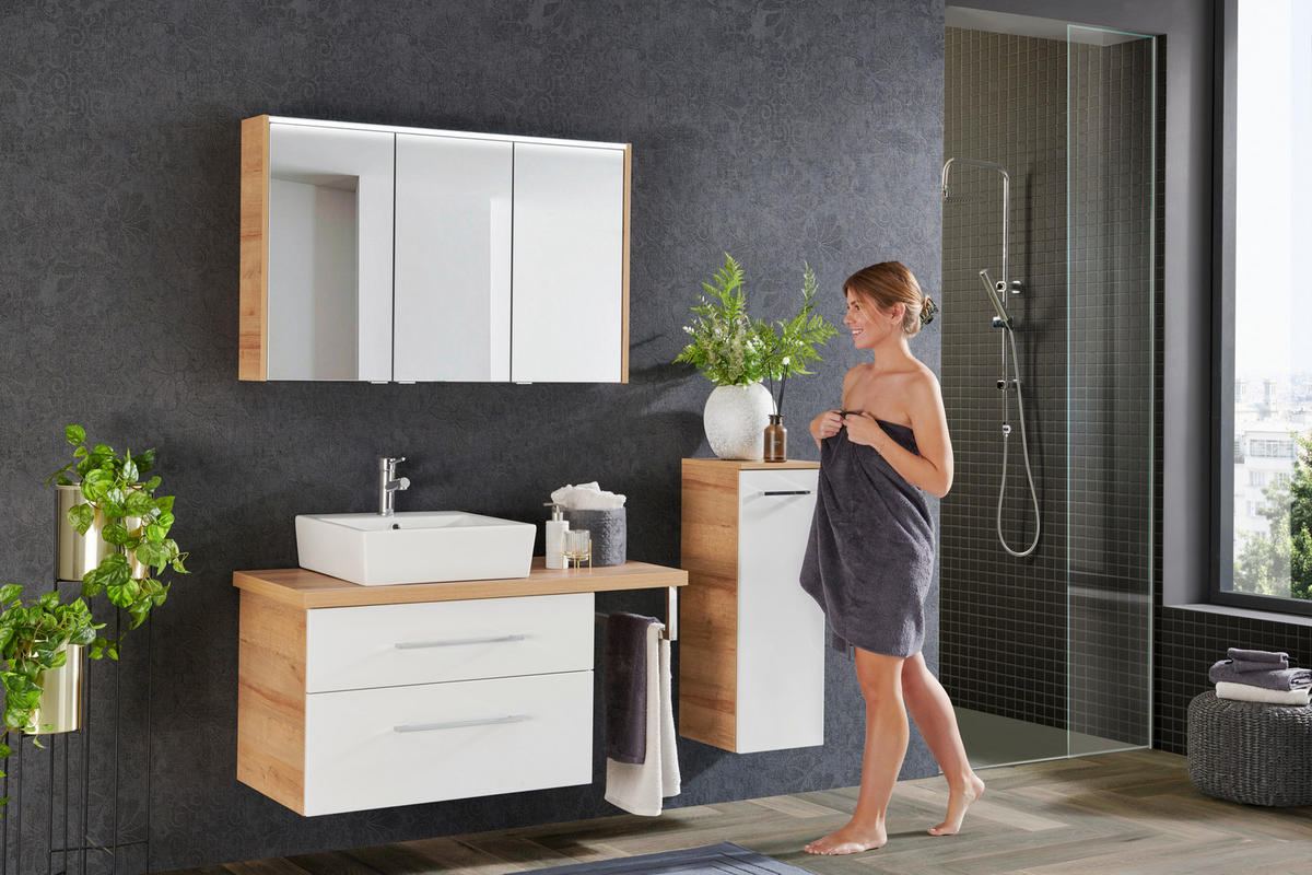 UNTERSCHRANK 30,5/81/32 cm   - Eichefarben/Silberfarben, MODERN, Glas/Holzwerkstoff (30,5/81/32cm) - Voleo