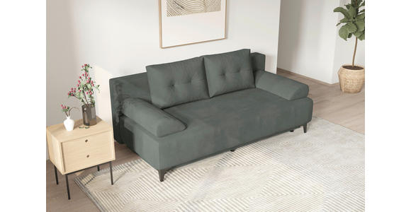 SCHLAFSOFA Velours Grau Rückenkissen, Armlehnenkissen, Bettkasten, Schlaffunktion, Rücken echt, Liegefläche im Originalstoff  - Schwarz/Grau, KONVENTIONELL, Textil/Metall (200/98/90cm) - Carryhome