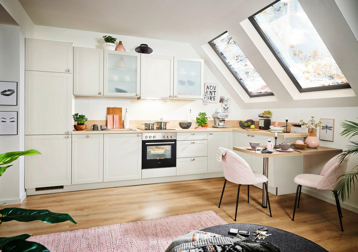 KÜCHENLEERBLOCK   in Eichefarben, Magnolie  - Edelstahlfarben/Eichefarben, ROMANTIK / LANDHAUS, Holzwerkstoff/Metall (395/225/120cm) - Express