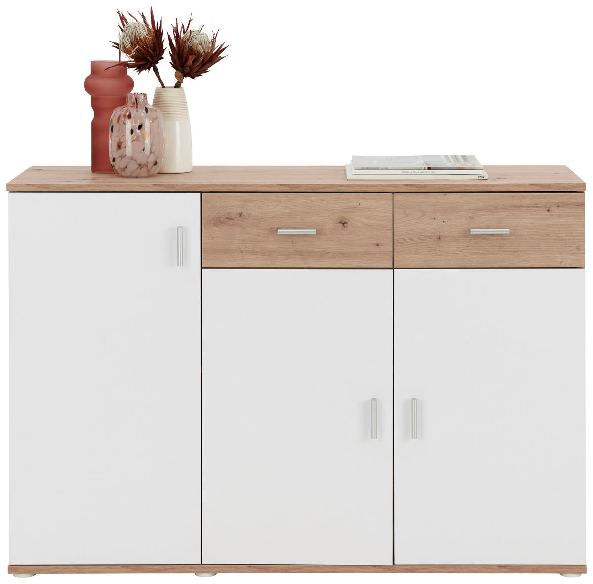 KOMODA  119,9/82/34,3 cm  bela, hrast artisan  - boja aluminijuma/bela, Moderno, pločasti materijal/plastika (119,9/82/34,3cm) - Boxxx