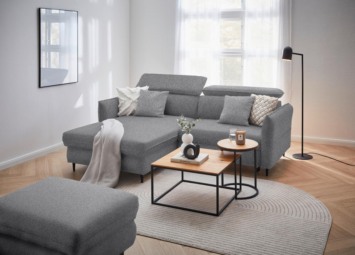 ECKSOFA in Struktur Grau  - Schwarz/Grau, Design, Holz/Textil (185/232cm) - Stylife