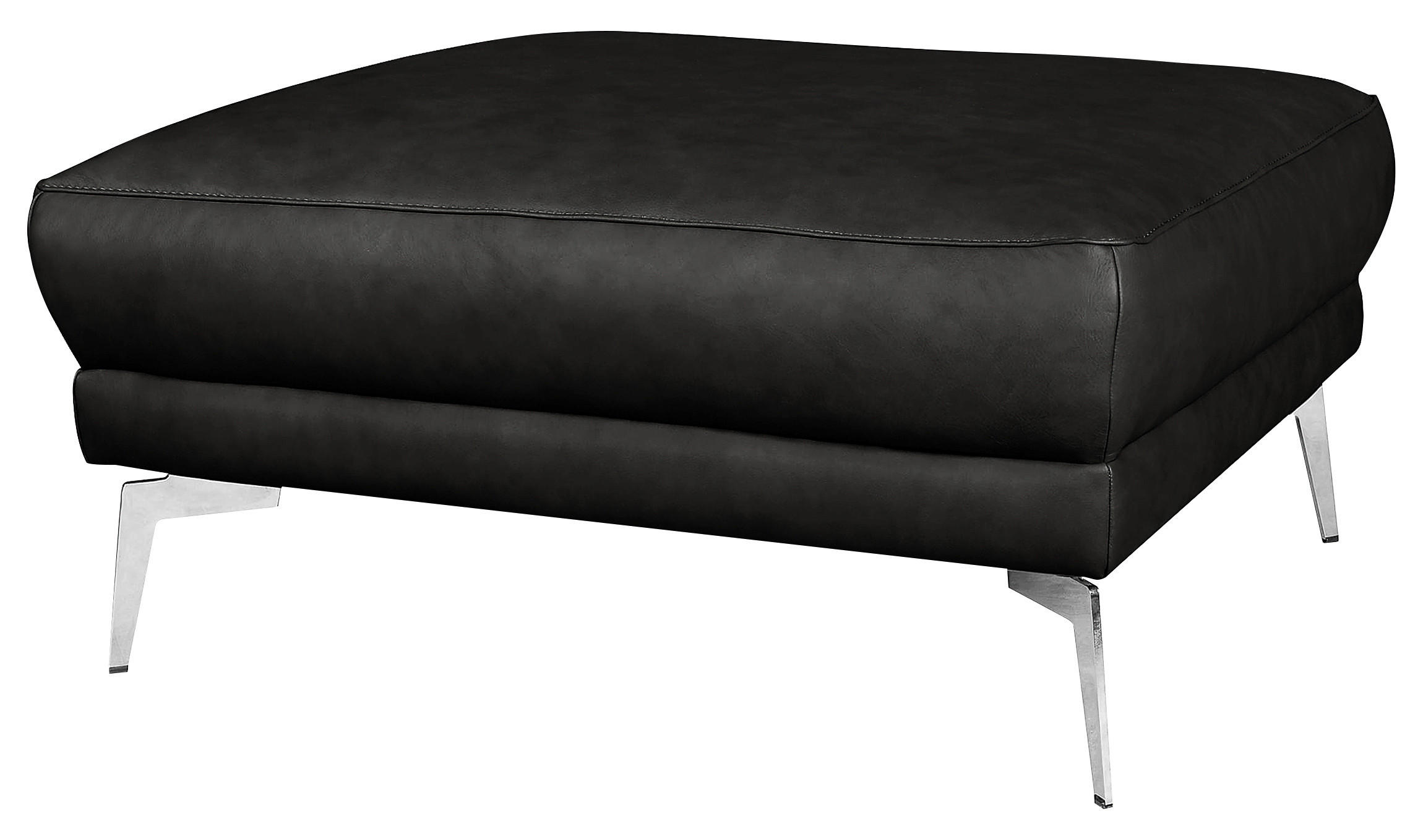 HOCKER in Leder Schwarz - Chromfarben/Schwarz, Design, Leder/Metall (96/45/80cm) - Livetastic
