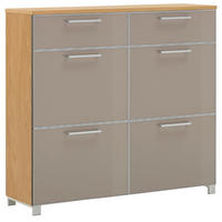 SCHUHSCHRANK Eiche furniert Taupe, Eiche Bianco  - Taupe/Chromfarben, Design, Glas/Holz (121/108/31cm)