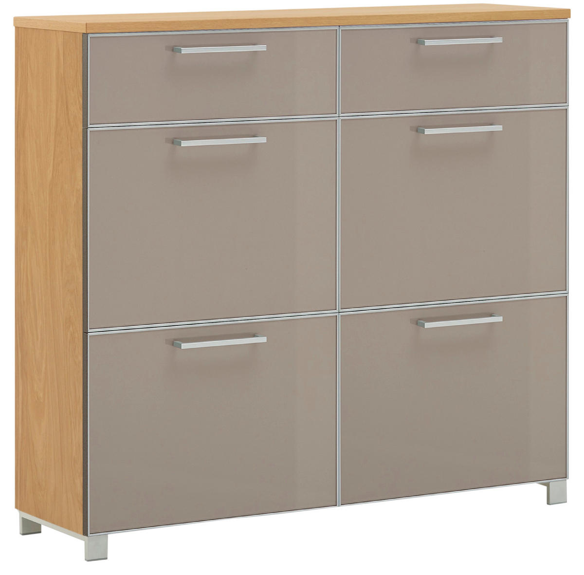 SCHUHSCHRANK Eiche furniert Taupe, Eiche Bianco  - Taupe/Chromfarben, Design, Glas/Holz (121/108/31cm)
