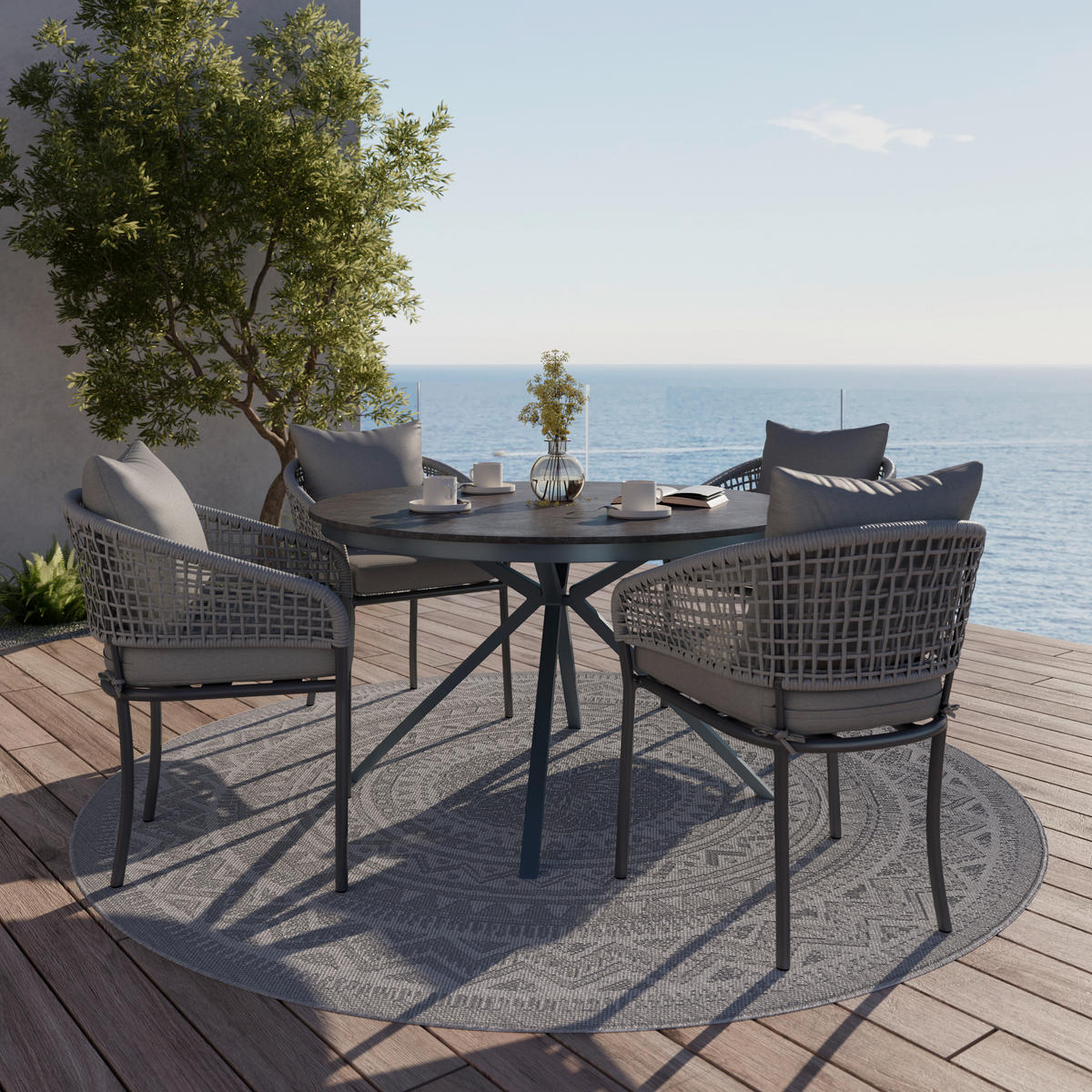 GARTENSTUHL Metall, Kunststoff, Textil Grau  - Anthrazit/Grau, Modern, Kunststoff/Textil (60/76/62cm) - Ambia Garden