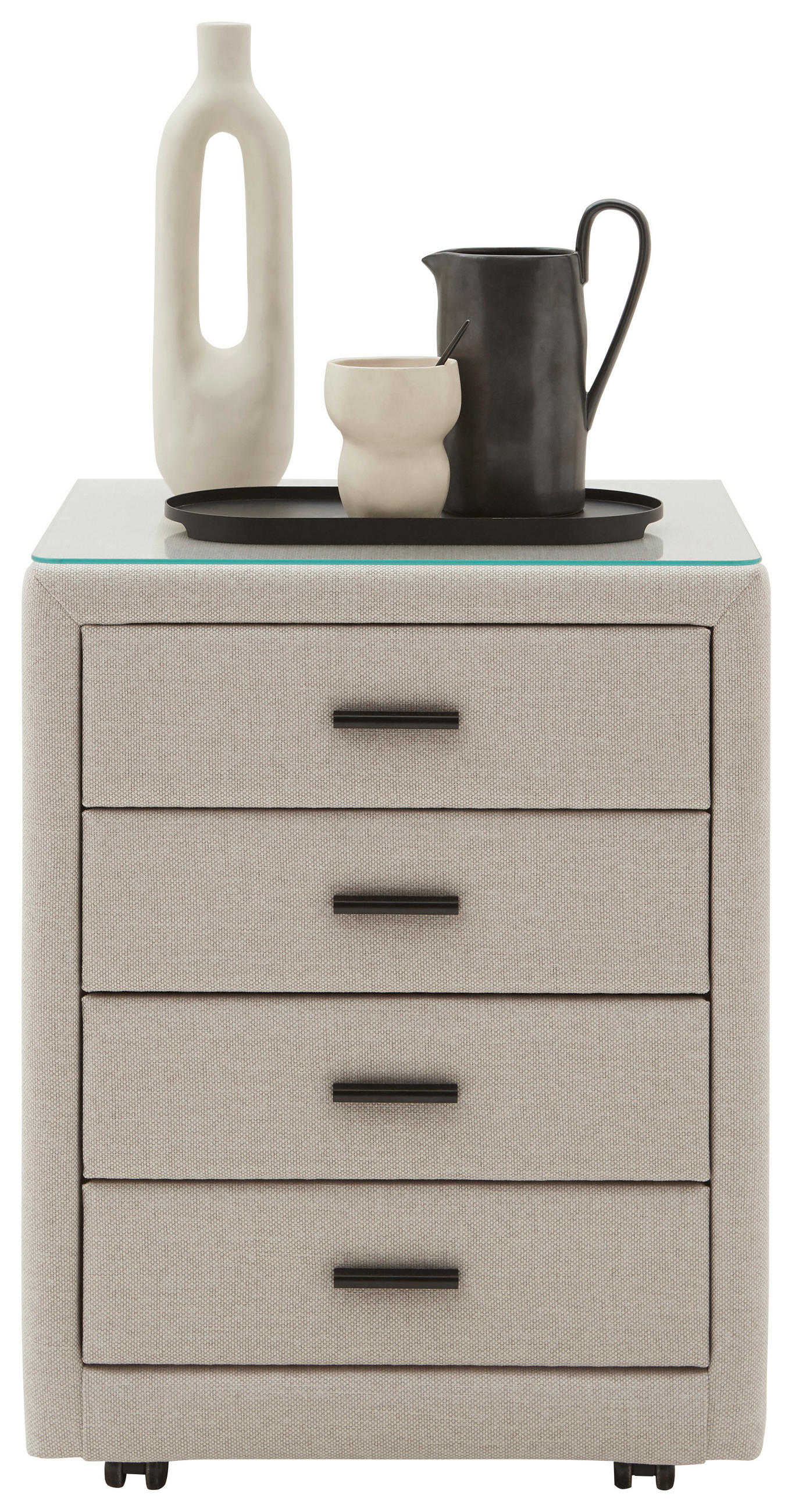 NACHTSCHRANK 50/64/41,5 cm  - Beige/Schwarz, KONVENTIONELL, Glas/Textil (50/64/41,5cm) - Dieter Knoll