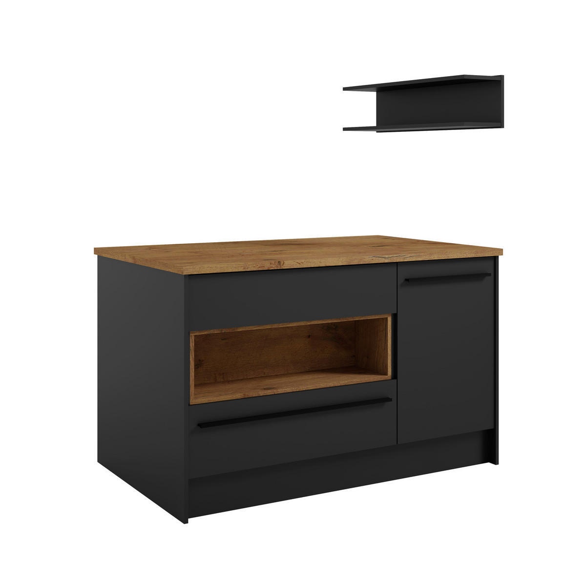 KÜCHENINSEL 145/90/90 cm  in Schwarz, Eichefarben  - Eichefarben/Schwarz, KONVENTIONELL, Holzwerkstoff/Kunststoff (145/90/90cm) - P & B