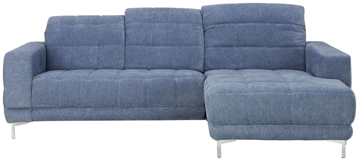 ECKSOFA in Webstoff Blau  260/187 cm  - Chromfarben/Blau, Design, Textil/Metall (260/187cm) - Xora