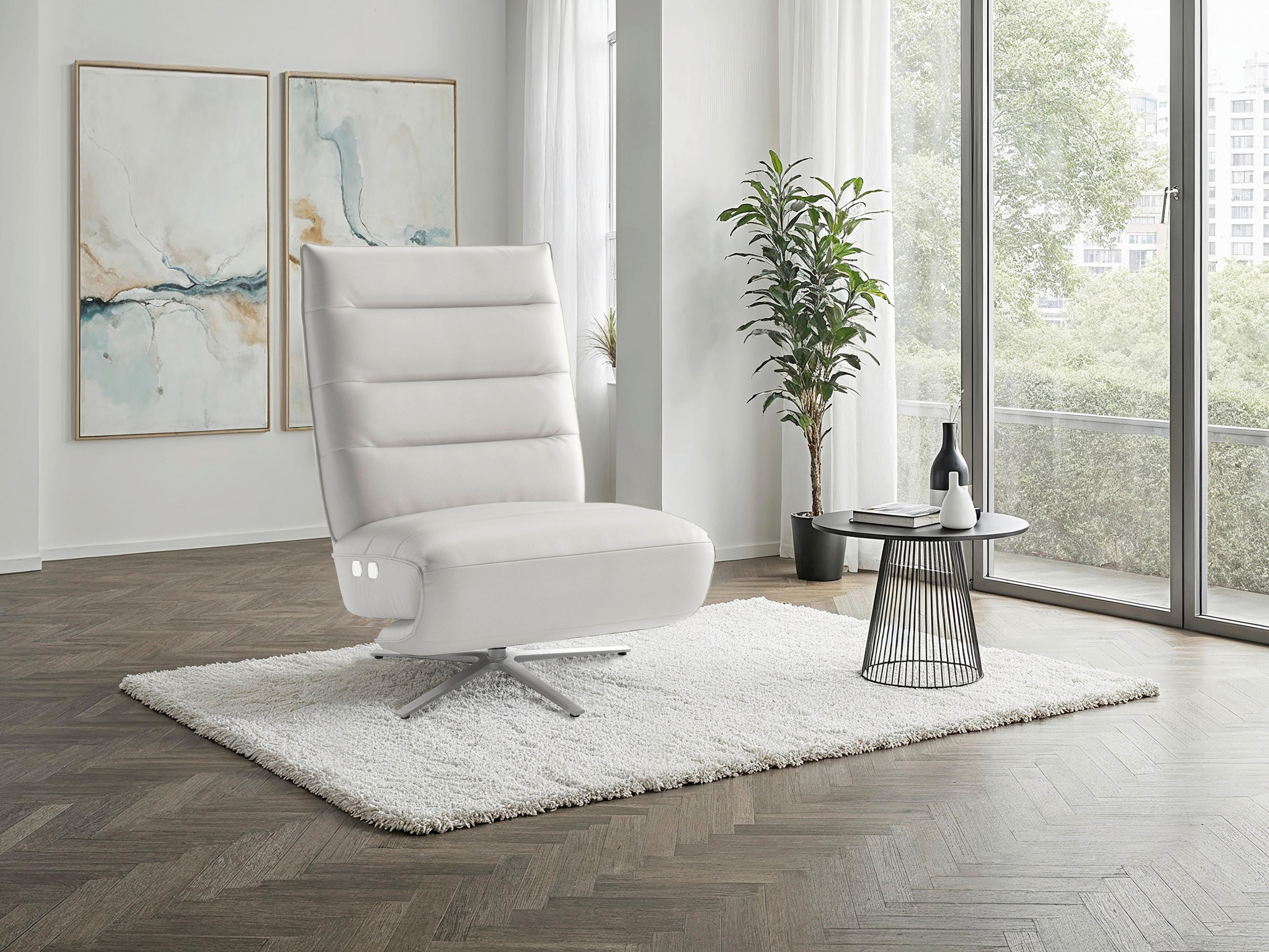 RELAXSESSEL Leder Weiss  - Weiss/Silberfarben, Basics, Leder/Metall (80/109/98cm) - Sit & More