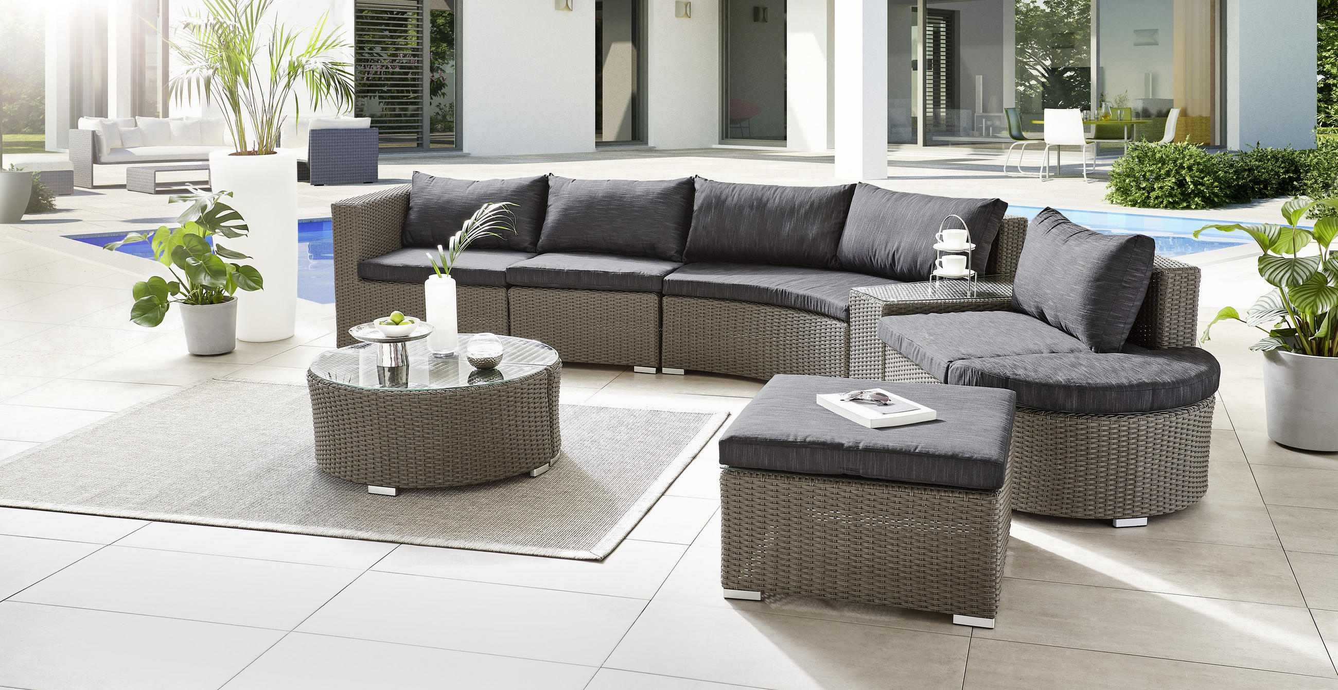LOUNGEMITTELTEIL Grau, Schwarz Aluminium - Chromfarben/Schwarz, LIFESTYLE, Kunststoff/Textil (72/70/84cm) - Ambia Garden