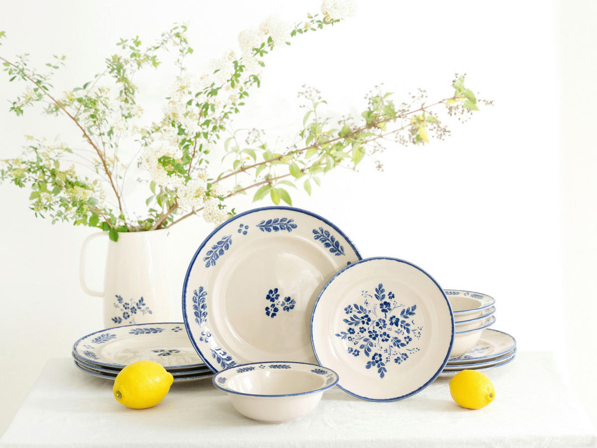 TAFELSERVICE Blau, Weiß Rondo Cottage 12-teilig 4 Personen  - Blau/Weiß, Basics, Keramik - Creatable