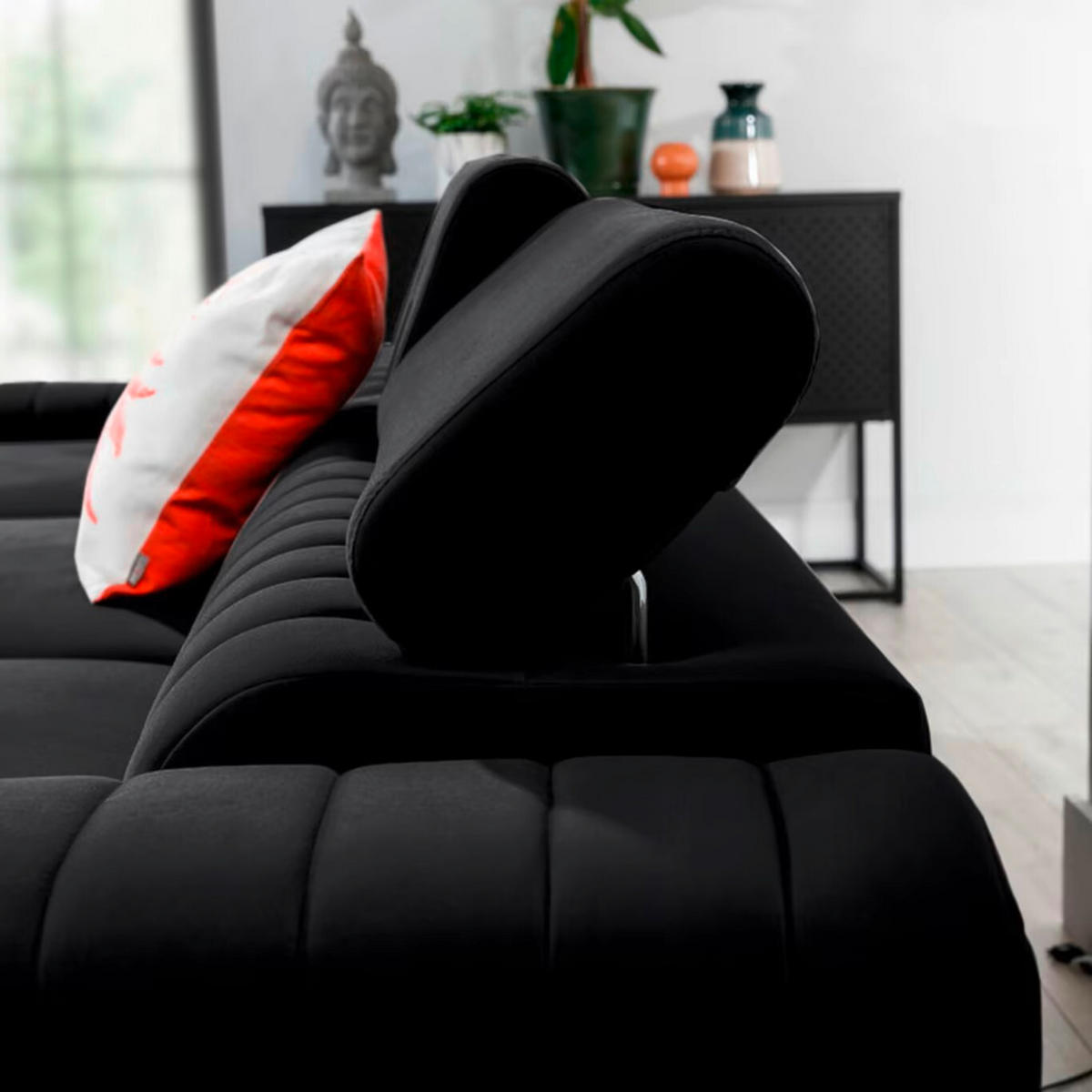 ECKSOFA Schwarz Samt  - Silberfarben/Schwarz, Design, Textil/Metall (205/278cm) - MID.YOU
