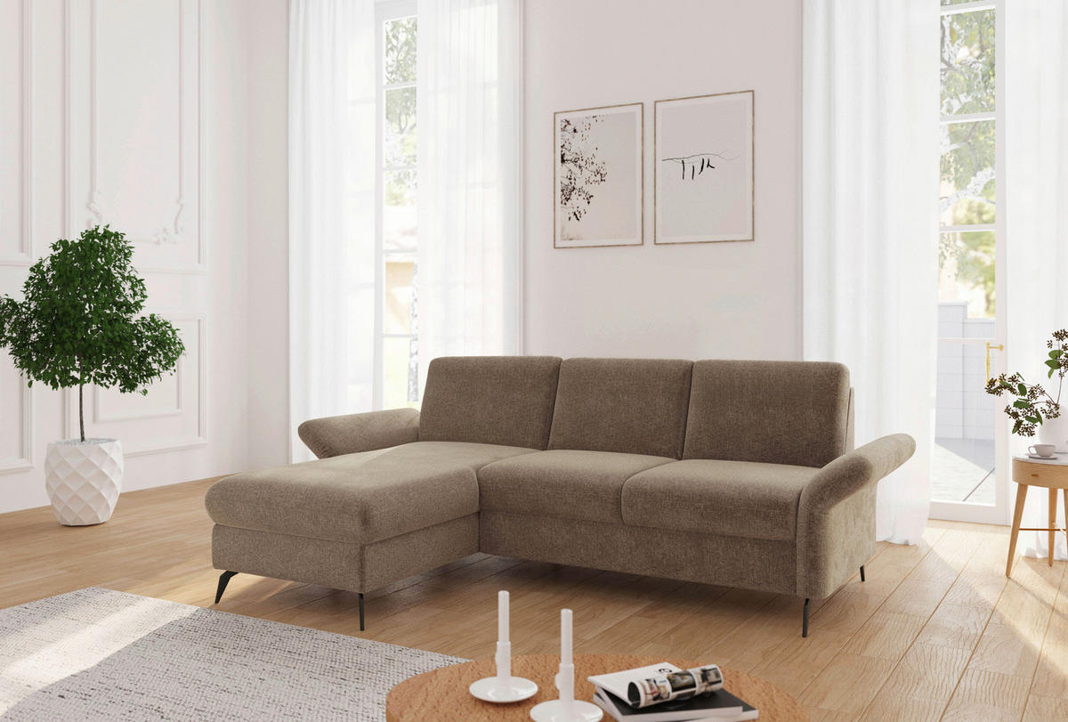 ECKSOFA ROCHELLE E Hellbraun Flachgewebe  - Hellbraun/Schwarz, KONVENTIONELL, Textil/Metall (164/251cm) - Sit & More