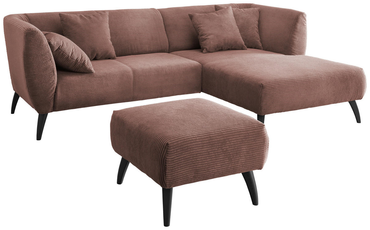 ECKSOFA in Cord Rosa  - Schwarz/Rosa, Modern, Holz/Textil (264/160cm) - MID.YOU