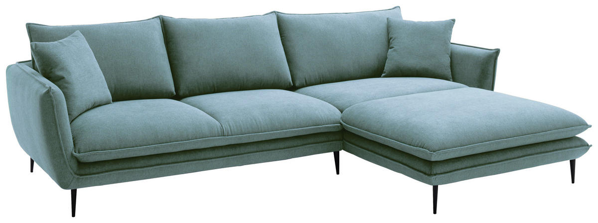 ECKSOFA Blaugrau Webstoff  - Blaugrau/Schwarz, KONVENTIONELL, Textil/Metall (304/196cm) - Hom`in