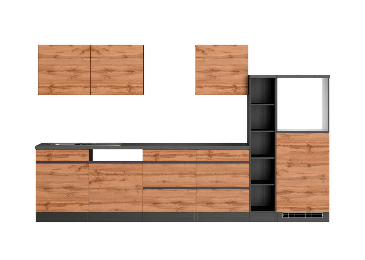 KÜCHENLEERBLOCK 330 cm   in Graphitfarben, Eiche Wotan  - Eiche Wotan/Graphitfarben, Design, Holzwerkstoff (330cm) - Held