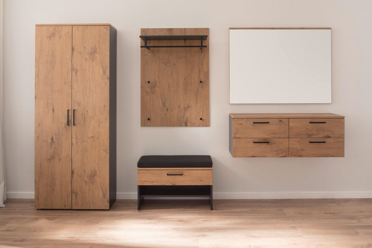 GARDEROBE 6-teilig  in 300/200/38 cm  - Eichefarben/Anthrazit, KONVENTIONELL, Holzwerkstoff (300/200/38cm) - Moderano