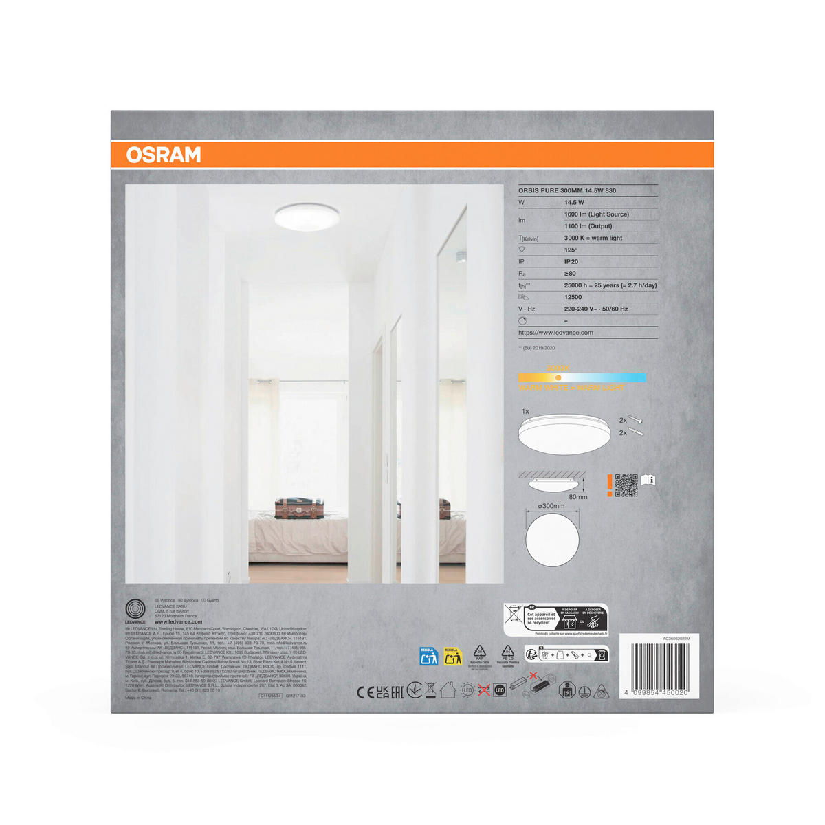 LED-DECKENLEUCHTE 30/8 cm   - Weiß, Basics, Kunststoff/Metall (30/8cm) - Osram