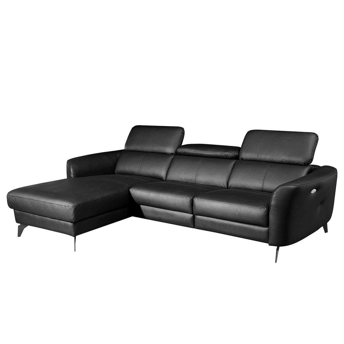 ECKSOFA Schwarz Echtleder Lederlook  - Schwarz, Design, Leder/Textil (183/261cm) - Livetastic