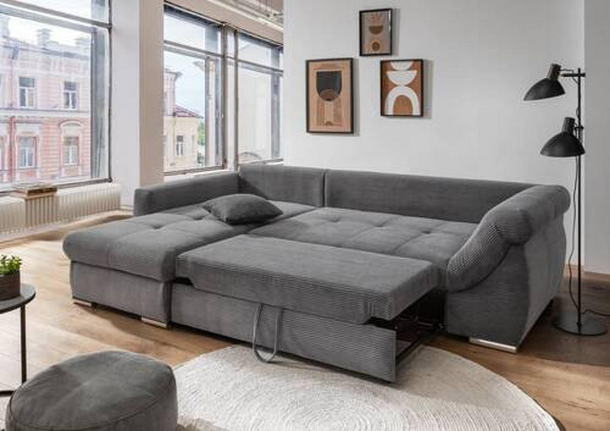 ECKSOFA in Cord Grau  - Chromfarben/Grau, Modern, Holz/Textil (188/302cm) - MID.YOU