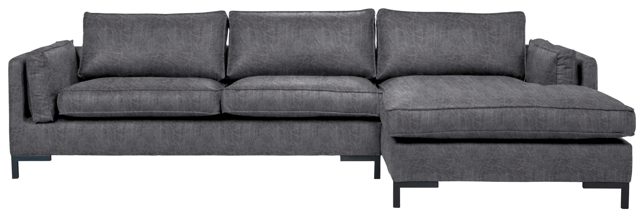 ECKSOFA Grau Lederlook  - Schwarz/Grau, Design, Textil/Metall (295/160cm) - Livetastic