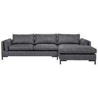 ECKSOFA in Lederlook Grau  - Schwarz/Grau, Design, Textil/Metall (295/160cm) - Livetastic
