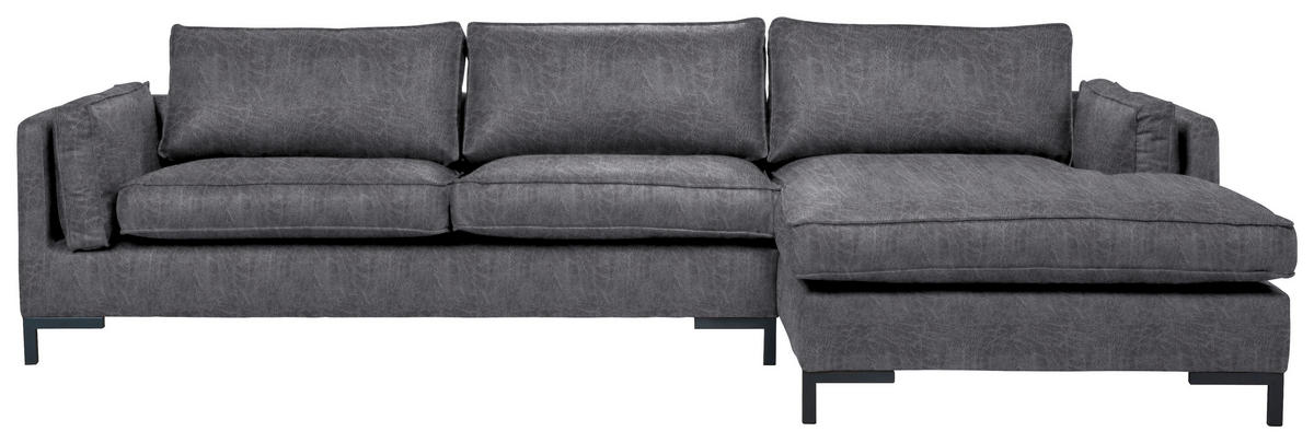 ECKSOFA in Lederlook Grau  - Schwarz/Grau, Design, Textil/Metall (295/160cm) - Livetastic
