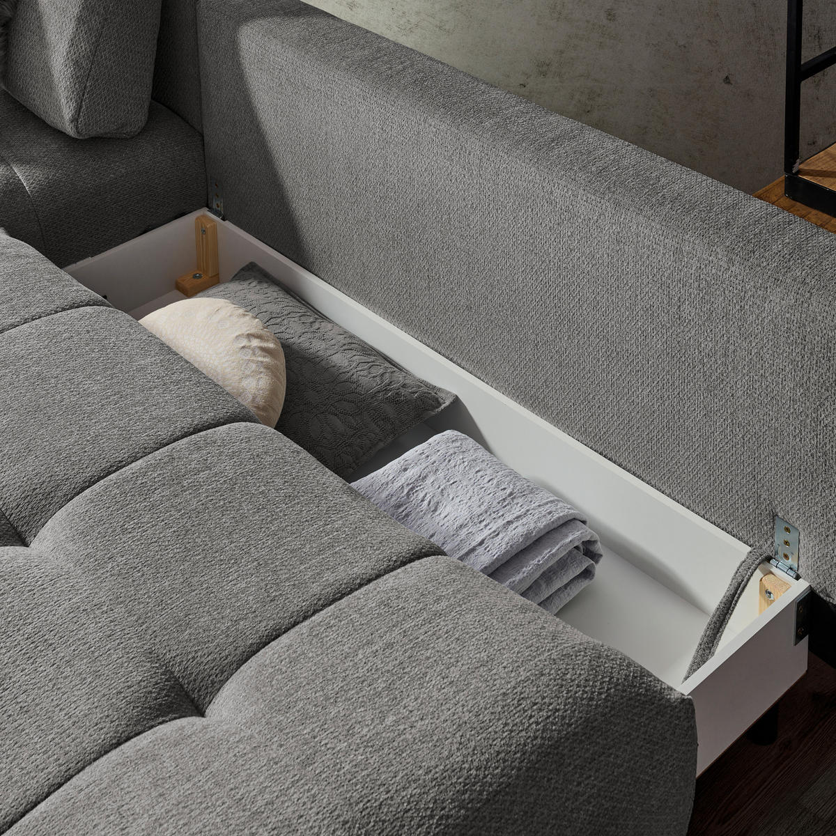 ECKSOFA in Chenille Blau, Braun  - Blau/Schwarz, Modern, Textil/Metall (182/290cm) - Hom`in
