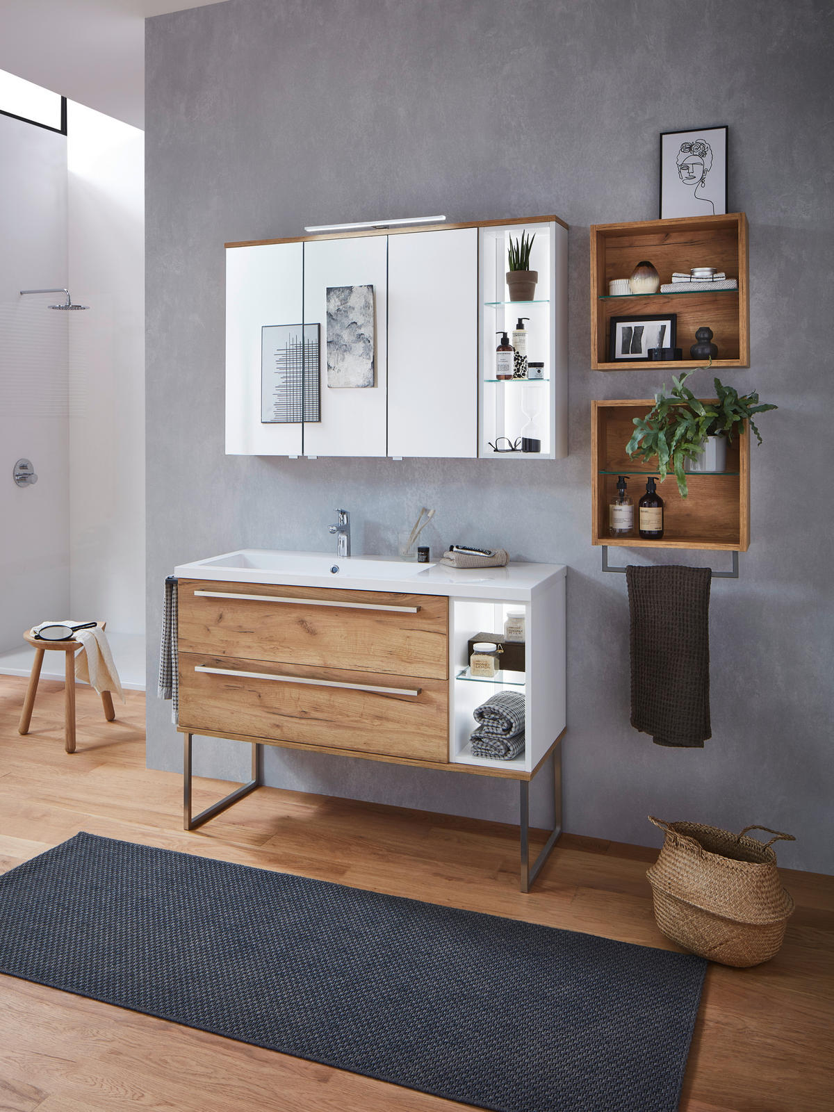 BADEZIMMER  in 120 cm  - Weiss/Eichefarben, Basics, Glas/Holzwerkstoff (120cm) - Dieter Knoll