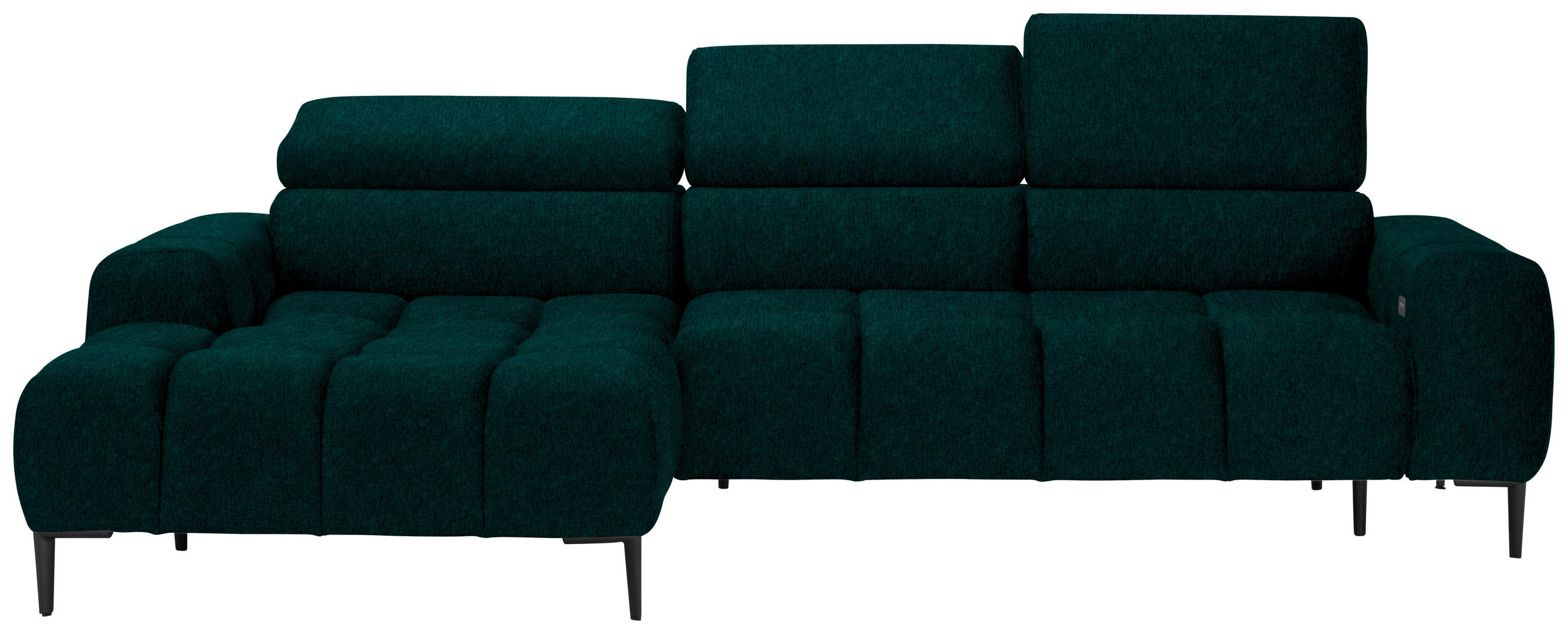 ECKSOFA in Samt, Webstoff Dunkelgrün  - Dunkelgrün/Schwarz, Design, Textil/Metall (177/270cm) - Welnova
